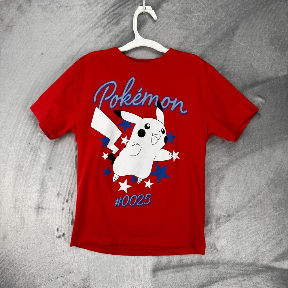 Pokemon Pikachu Red Graphic T-Shirt Kids Medium #0025 Stars Mad Engine MD